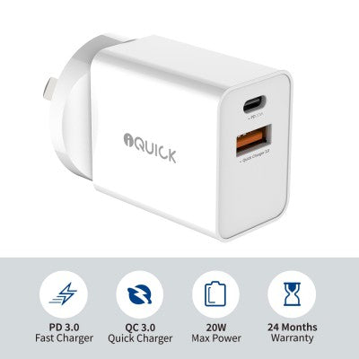 iQuick 20W PD3.0+QC3.0 Fast Charging Adapter - Mister Click